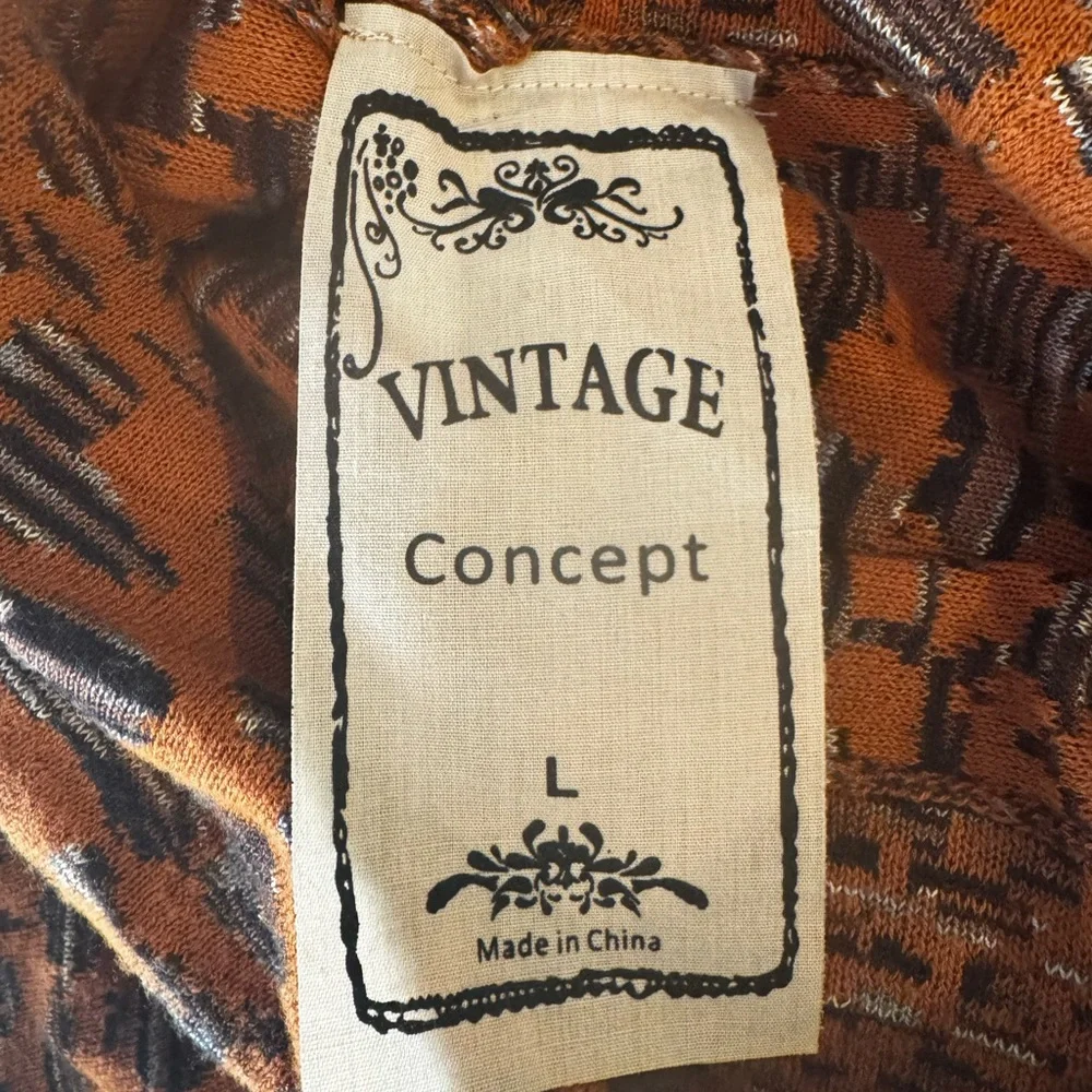 Vintage Concept Orange and Brown Turtleneck Poncho - Size L